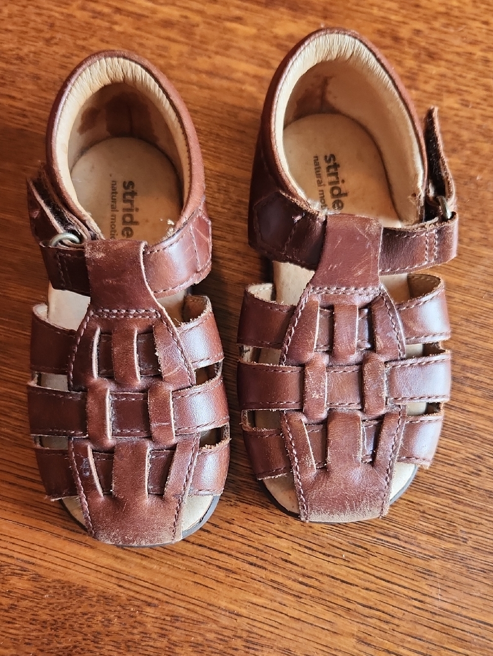 Stride Rite Brown Leather Woven Kids Sandals
